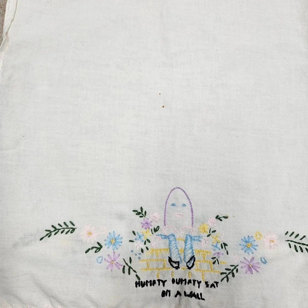 Embroidered Cotton Hand Towels Set of 2 Turtle Humpty Dumpty Pink Blue Lace Trim